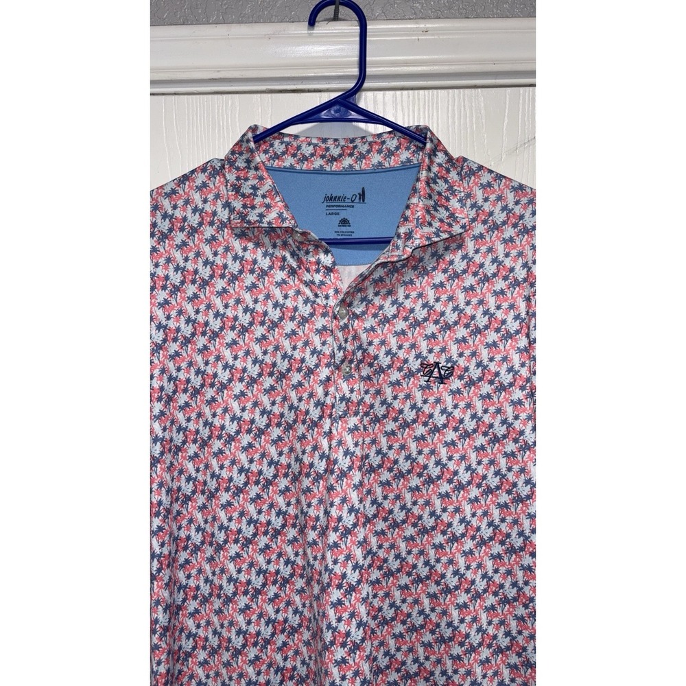 Johnnie-O Mens Large Performance Polo Shirt Palm Trees Golf Stretch